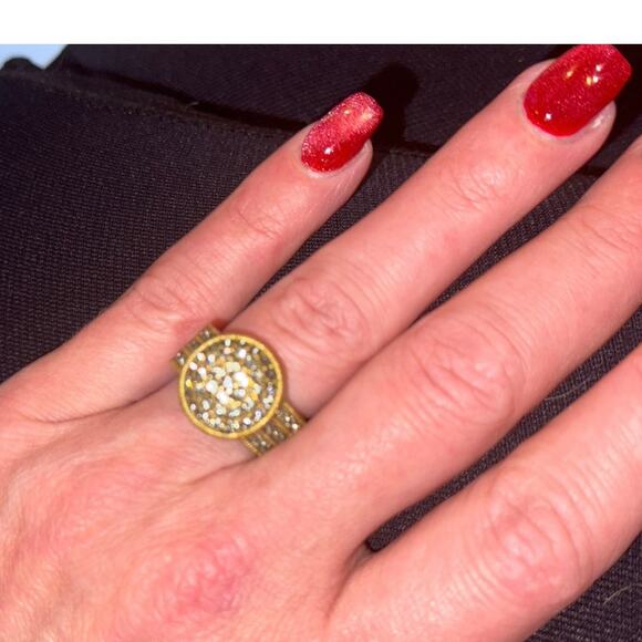 Vintage Heidi Daus Gold Tone Belgium Disc Statement Ring Swarovski Crystal Sz 6 - Picture 14 of 14
